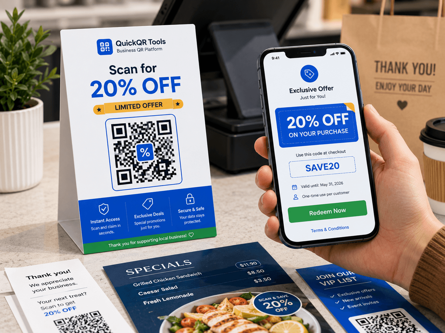 coupon qr code generator for retail offers restaurants discounts and promotions