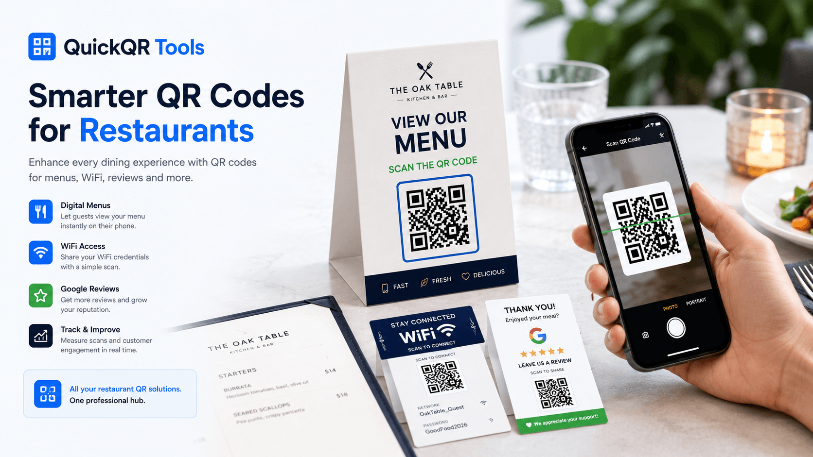 restaurant qr code guide for menus WiFi and reviews by QuickQR Tools