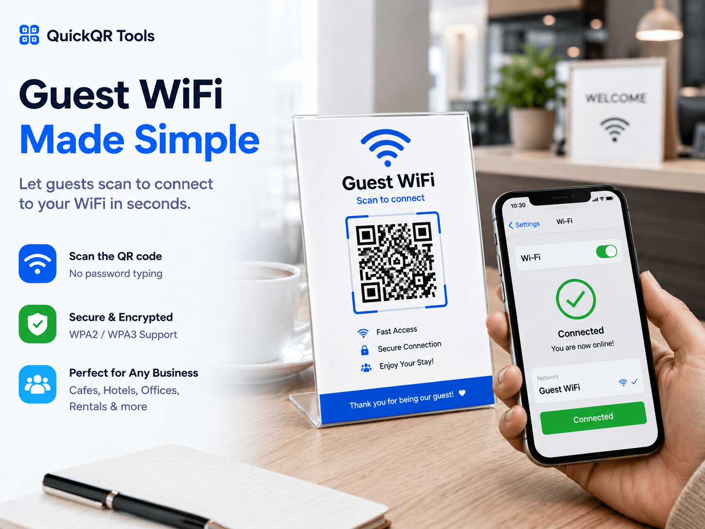 wifi qr code generator for guest access in cafes hotels offices and rentals