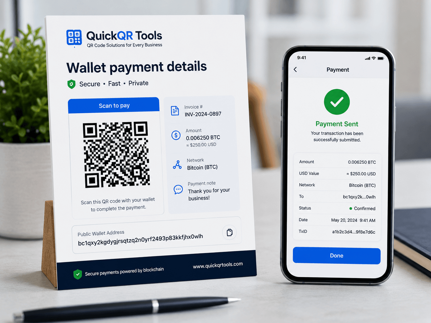 crypto payment qr code generator for wallet address invoices and payment instructions