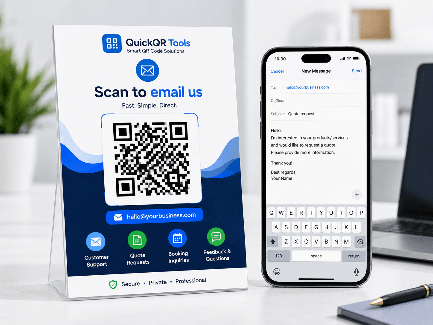 email qr code generator for customer support quote requests and business contact