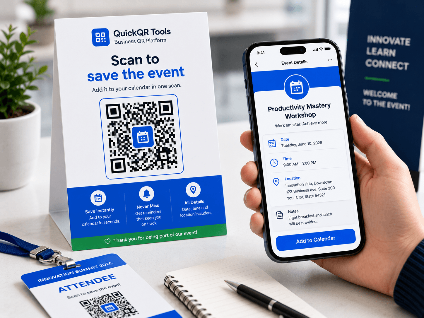 event qr code generator for invitations tickets schedules and calendar reminders