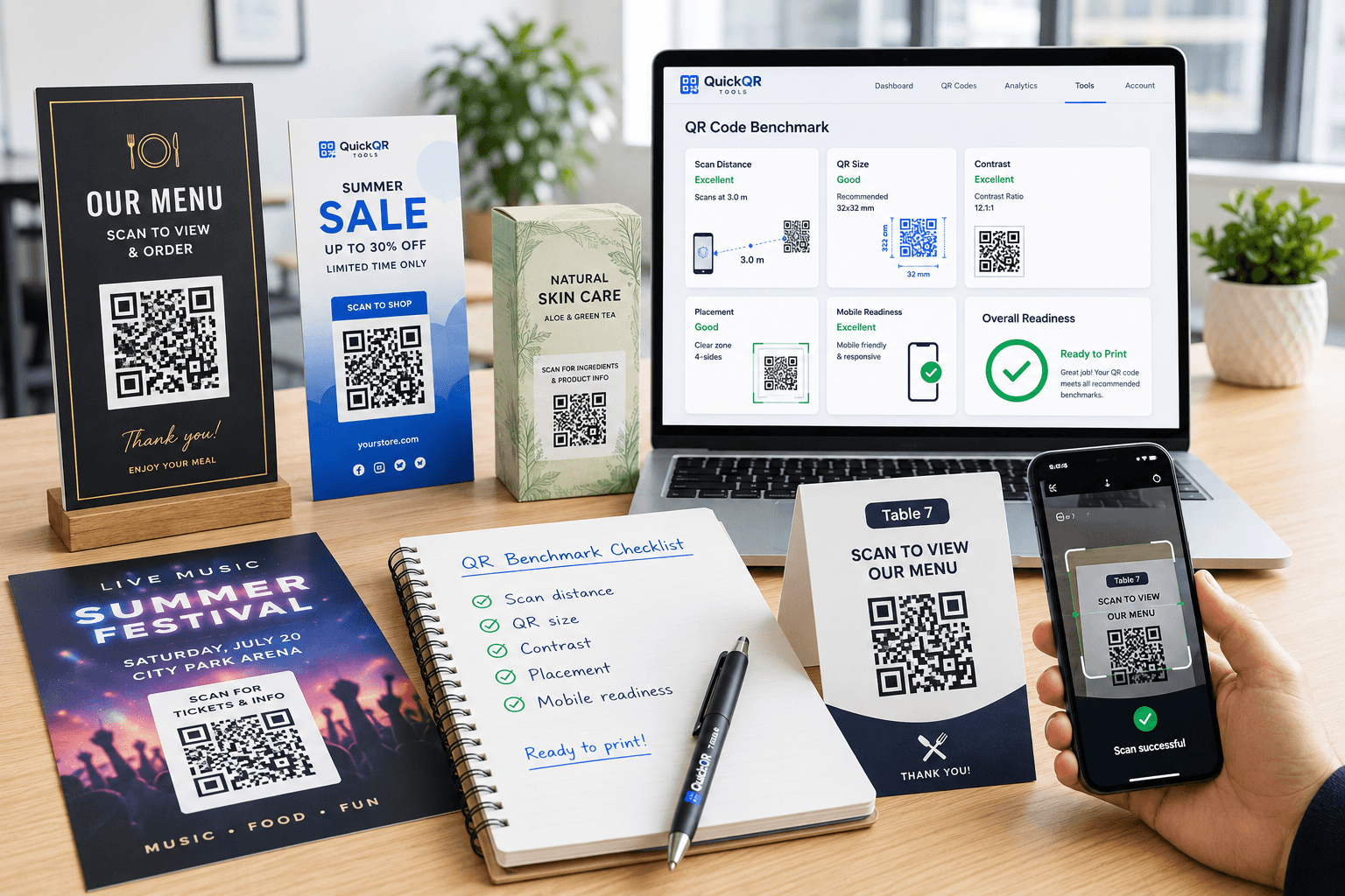 QR code benchmarks for business scan testing size contrast and print readiness