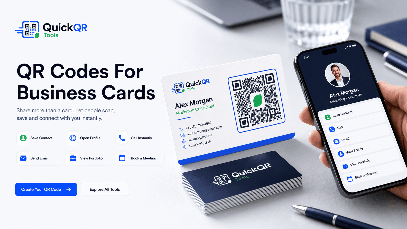 QR codes for business cards vCard LinkedIn phone email portfolio and networking