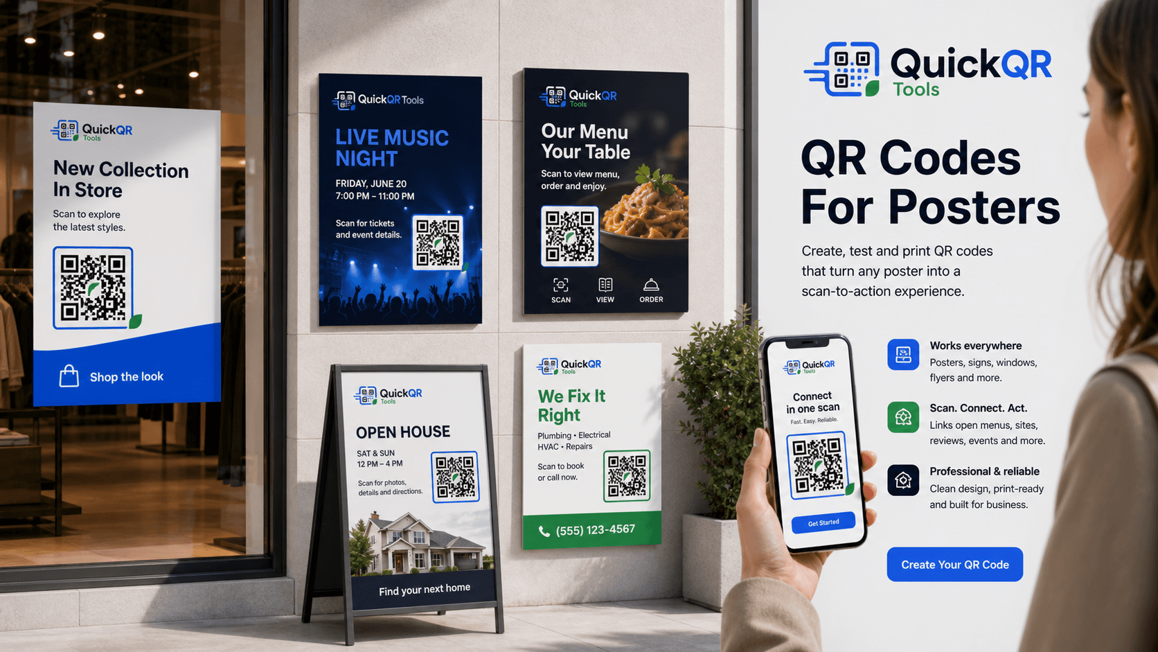 QR codes for posters window signs event displays retail posters and scan distance testing