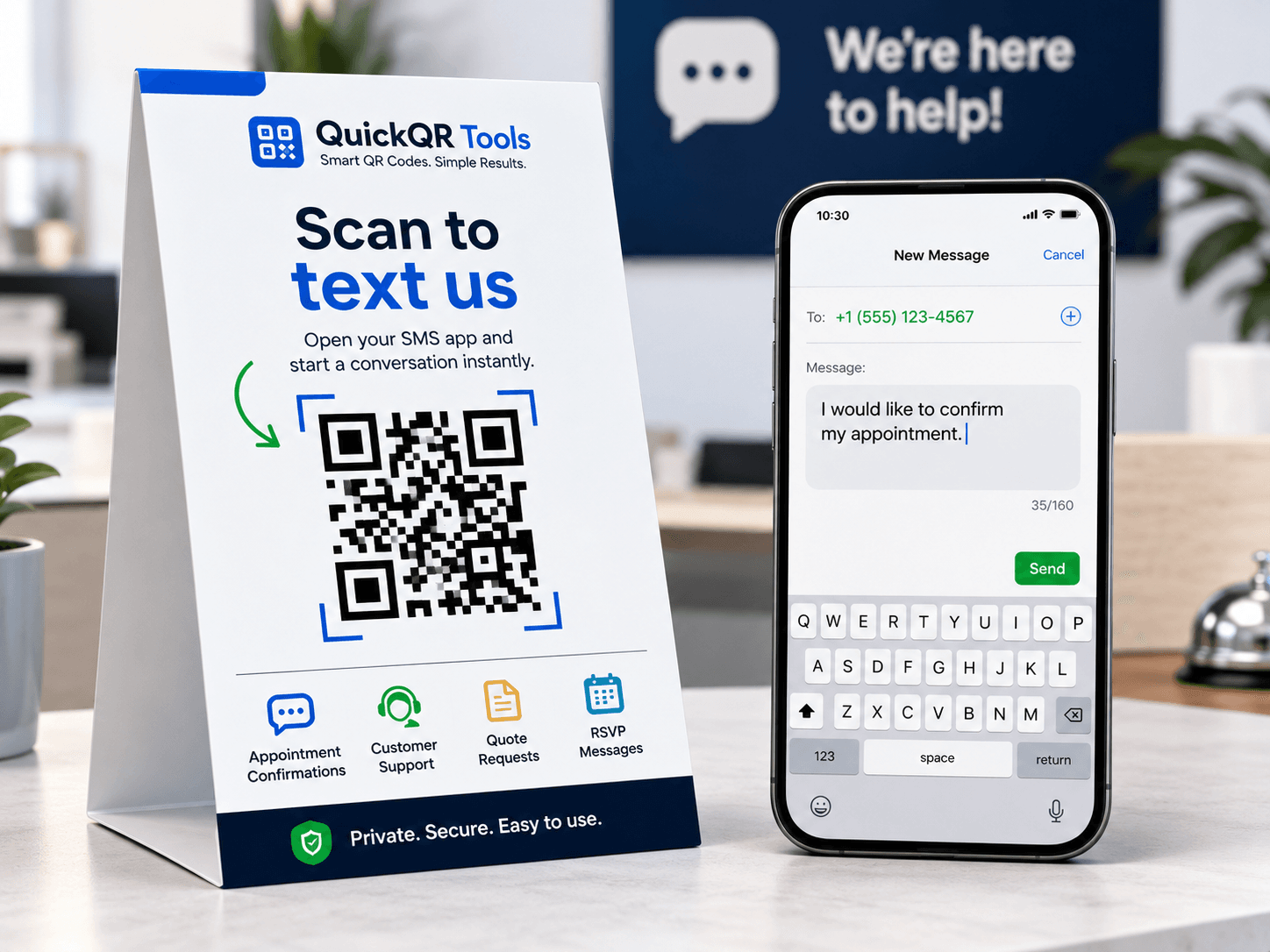 sms qr code generator for text message customer replies and appointment confirmations
